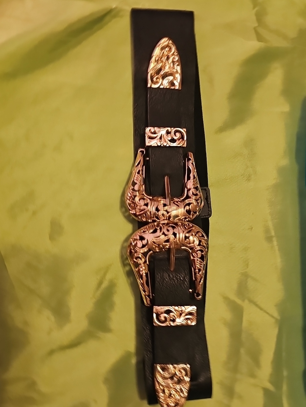 Women's Black Belt with Ornate Gold Buckle